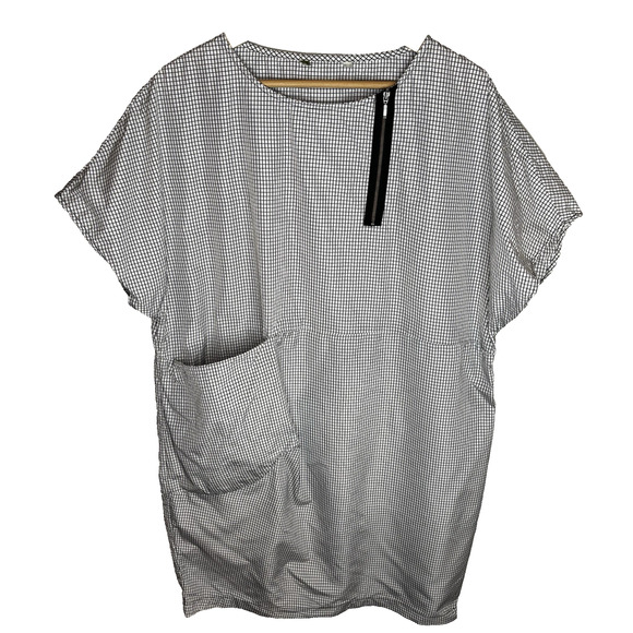 Chalet et Ceci Tunic Top Lrg Black White Grid Print Lagenlook Oversize Boxy - Picture 2 of 10